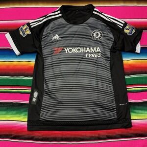 adidas Chelsea FC 2015/16 Third Football Kit Men's S Black Jersey Yokohama Tyres